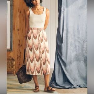 Faherty Whitley front button skirt Desert Ikat cotton midi tan pink Size Small